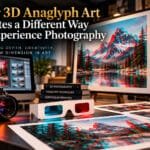 3D anaglyph artwork demonstrating depth through red-cyan imagery